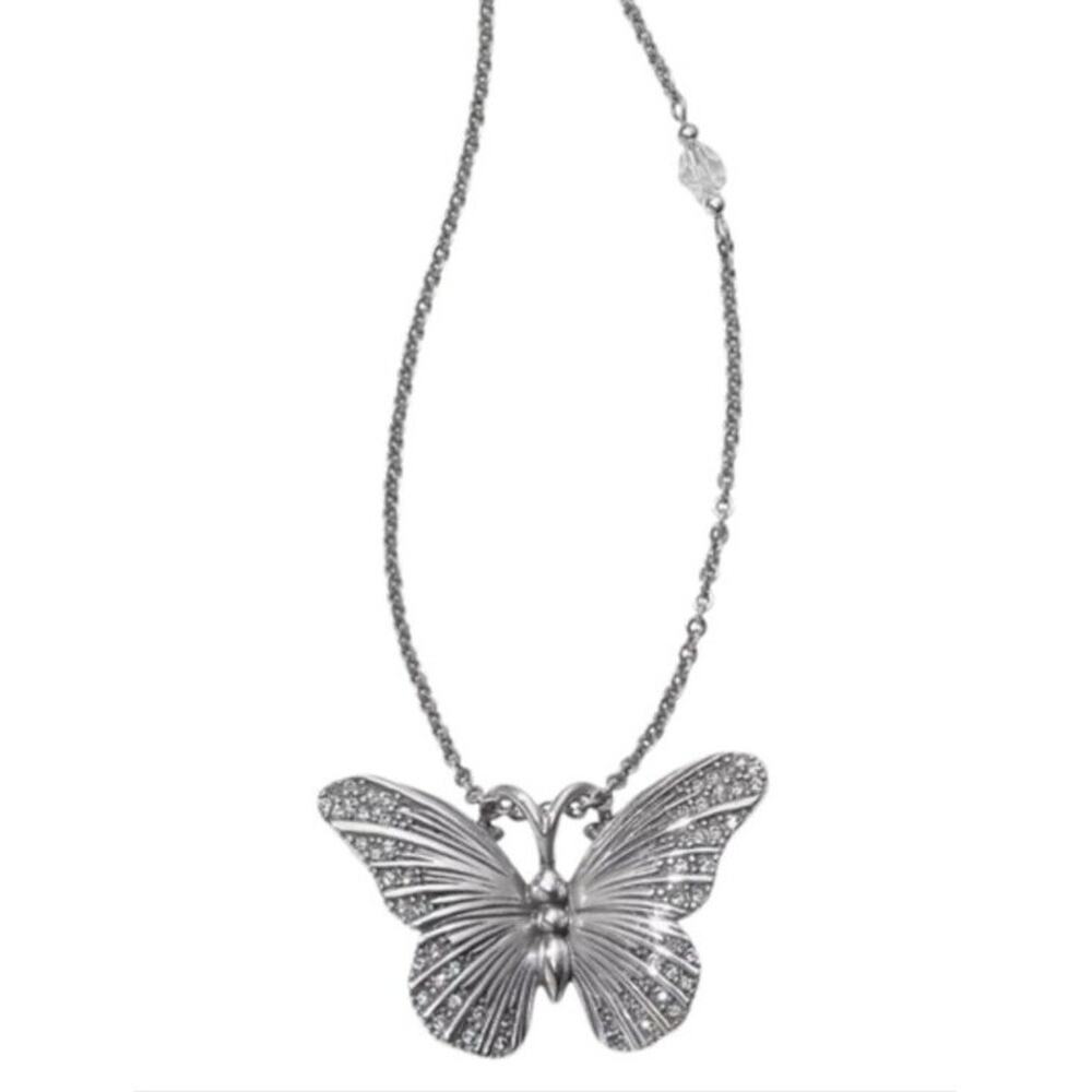 Brighton Silver Butterfly Pendant Necklace Crystal Accents Delicate Charm